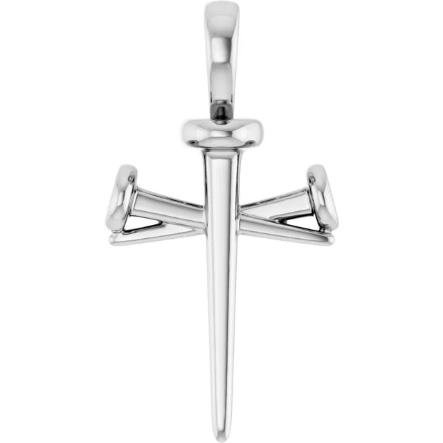 14K White Nail Cross Pendant