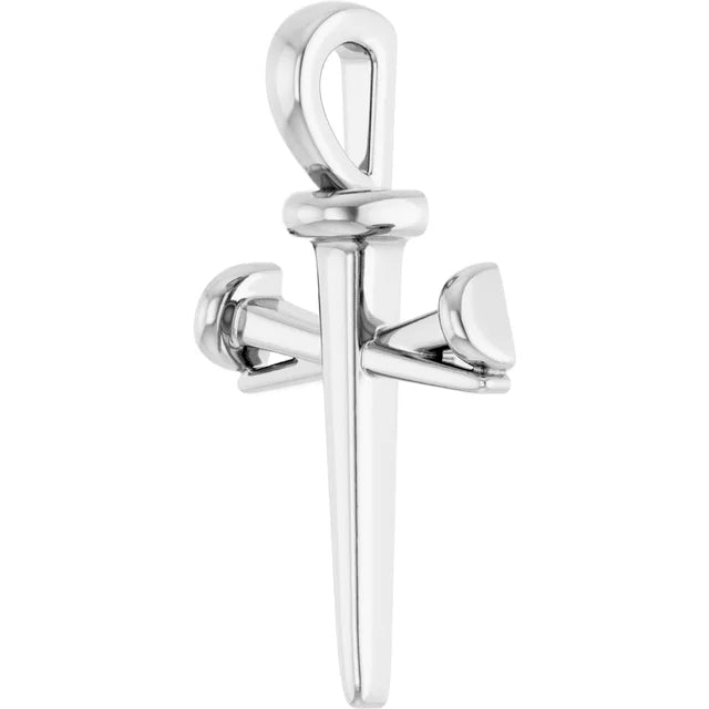 14K White Nail Cross Pendant