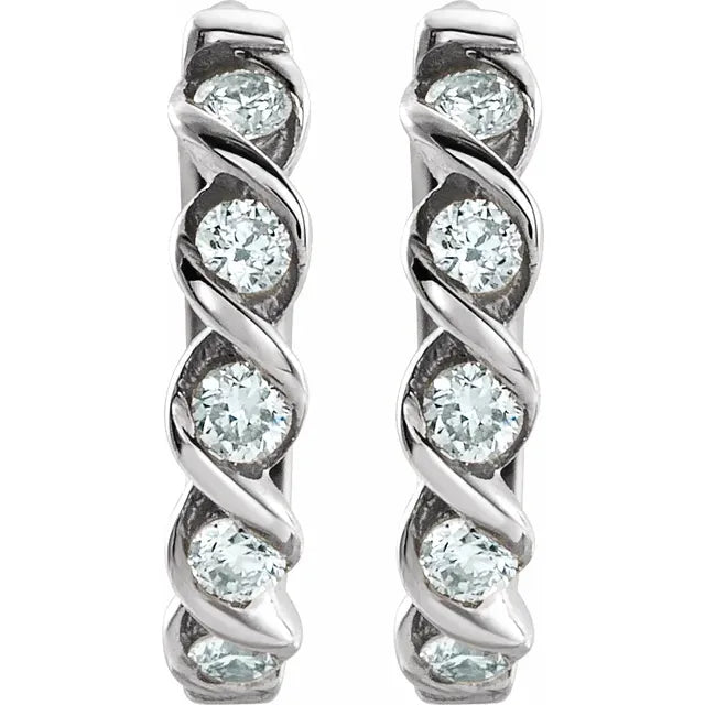 14K White 1/10 CTW Natural Diamond 9 mm Hoop Earrings