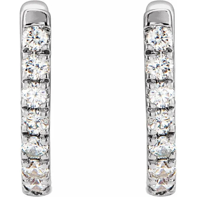 14K White 1/6 CTW Natural Diamond Hoop Earrings