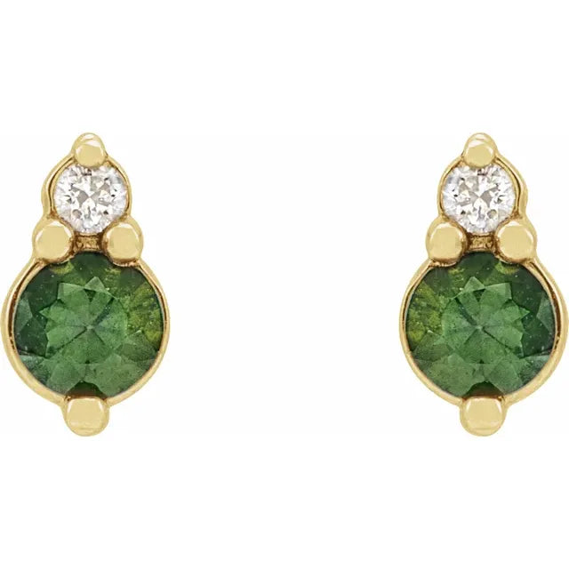 14K Yellow Natural Green Sapphire & .03 CTW Natural Diamond Earrings