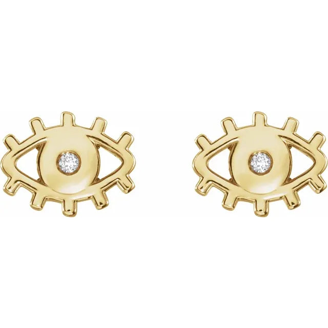 14K Yellow .015 CTW Natural Diamond Evil Eye Earrings
