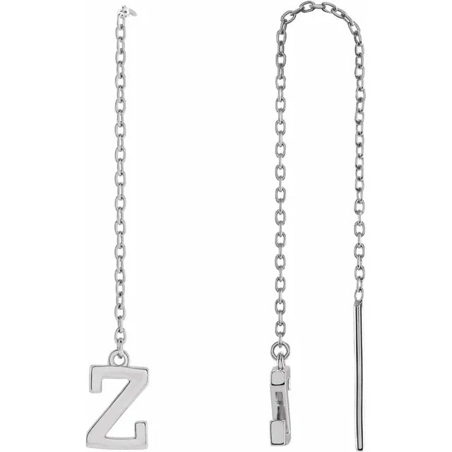 14K White Single Initial Chain Earring