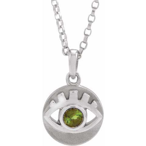 Sterling Silver Evil Eye with Green Tourmaline Necklace