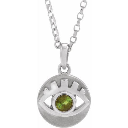 Sterling Silver Evil Eye with Green Tourmaline Necklace