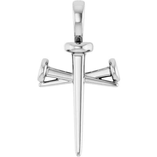 14K White Nail Cross Pendant