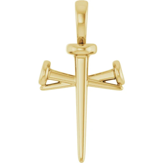 14K Yellow Nail Cross Pendant