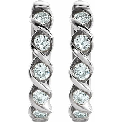 14K White 1/10 CTW Natural Diamond 9 mm Hoop Earrings