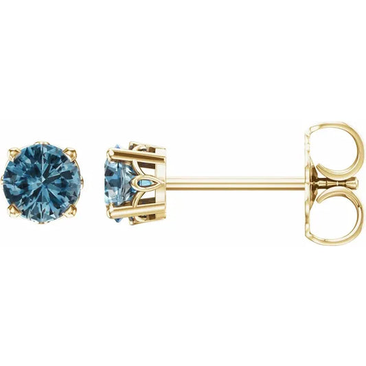 14K Yellow Natural Swiss Blue Topaz 4-Prong Scroll Setting® Stud Earrings