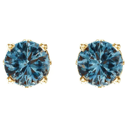 14K Yellow Natural Swiss Blue Topaz 4-Prong Scroll Setting Stud Earrings