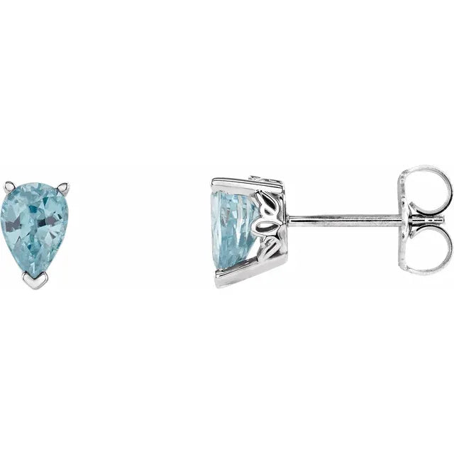 14K White Gold Natural Blue Zircon Earrings
