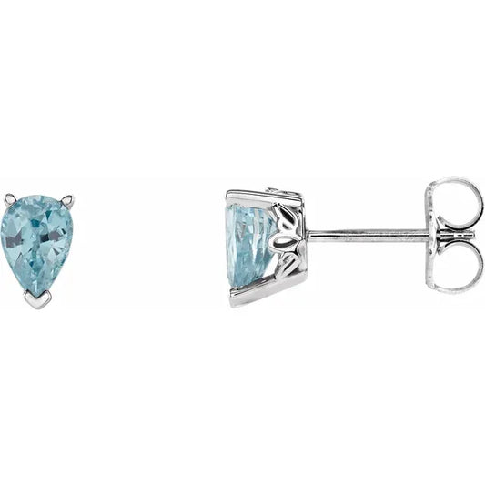 14K White Gold Natural Blue Zircon Earrings