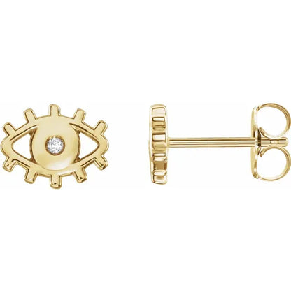 14K Yellow .015 CTW Natural Diamond Evil Eye Earrings