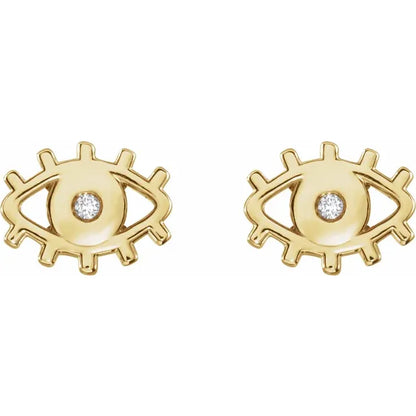 14K Yellow .015 CTW Natural Diamond Evil Eye Earrings
