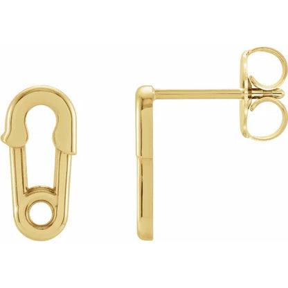14K Yellow Safety Pin Earrings