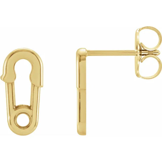 14K Yellow Safety Pin Earrings